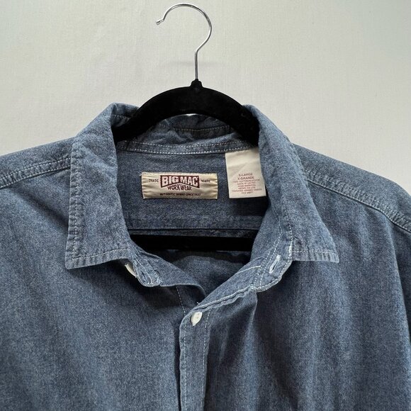 Big Mac Workwear Shirt Mens Sz XL Short Sleeve Button Up Collared Chambray Blue - Picture 12 of 12